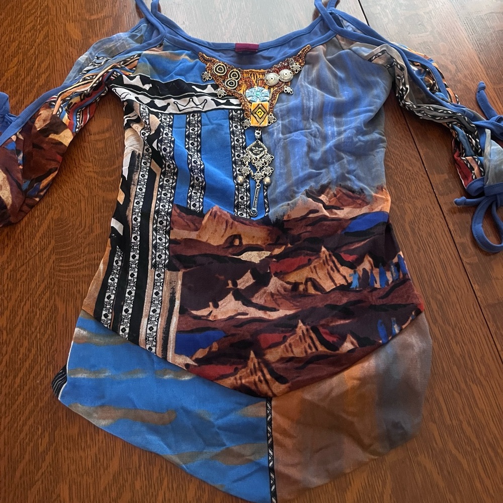 Save the Queen Embellished Blue Top Size Small